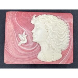 Vintage Incolay Stone Jewelry Box Cameo Lady Relief Trinket Box USA